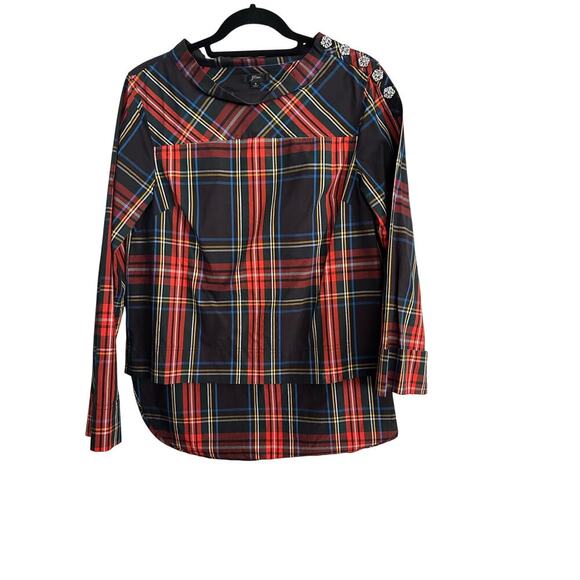 J.Crew Women's Multicolor Plaid Jeweled Funnel-Neck Top Size 6 holiday - Picture 6 of 12